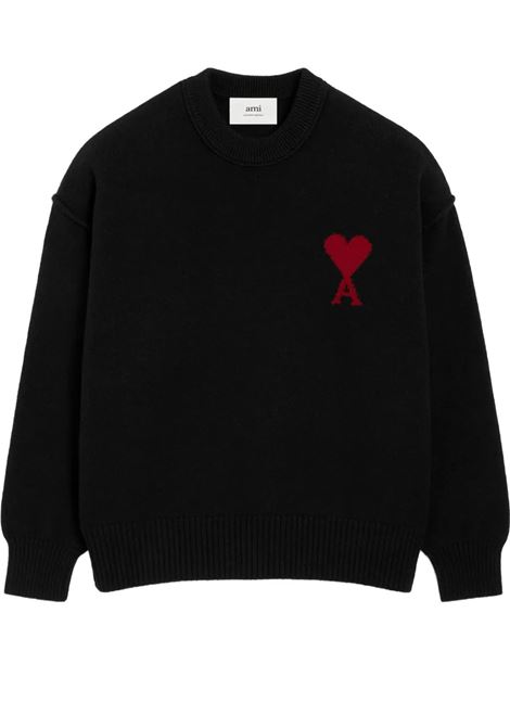 adc crewneck sweater man oblack AMI PARIS | UKS838.018009